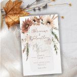 Invitation Elegant Bohemian Rustic Floral Pampas Wedding<br><div class="desc">Cet élégant design présente de superbes bouquets de fleurs bohème couleur crème, marron épice et vert mousse. Pour améliorer les détails de votre journée, le script inclut la calligraphie whimsical contre un cadre de bord translucide. Customisez vos données personnelles sur le devant avec vos initiales monogrammes sur le dos de...</div>