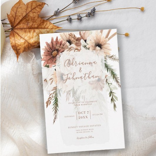 Invitation Elegant Bohemian Rustic Floral Pampas Wedding