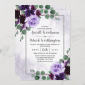Invitation Elégant Boho Airy Floral Purple et Mariage Argent (Devant / Derrière)