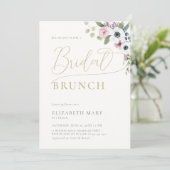 Invitation Élégant Boho Anemones Floral Gold Bridal Brunch (Debout devant)