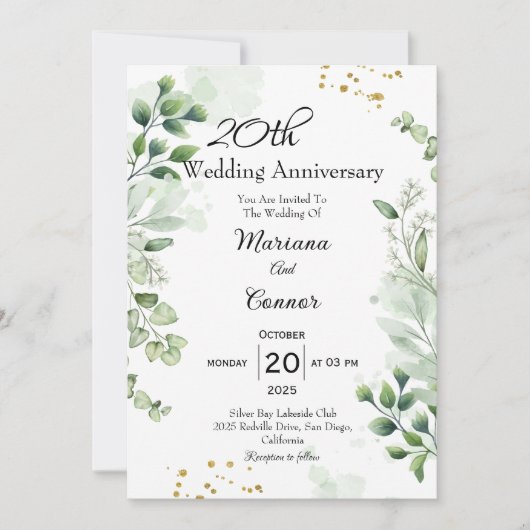 Invitation Élégant Boho Anniversaire de Mariage avec Verdure (Devant)