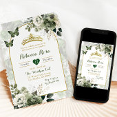 Invitation Elégant Boho Arch Sage Green Royal Quinceañera