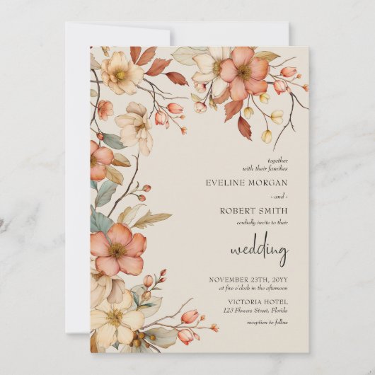 Invitation Elégant Boho Arch Terracotta rouille Fleurs sauvag (Devant)