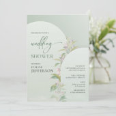 Invitation Elégant boho arch vert feuillage floral flush SHOW (Debout devant)