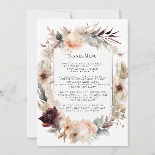 Invitation Elégant BOHO Automne Automne Floral Mariage Menu (Devant)