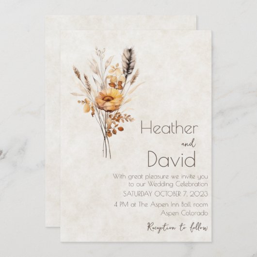 Invitation Élégant boho automne fleur sauvage Mariage (Devant / Derrière)