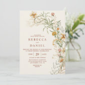 Invitation Elégant Boho Beige Floral Mariage Photo (Debout devant)
