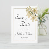 Invitation Elégant boho blanc linly floral or Enregistrer la  (Debout devant)