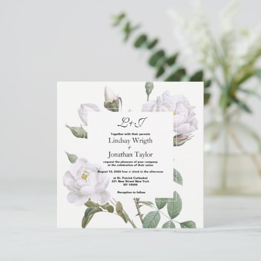 Invitation Elégant boho blanc rose Mariage (Debout devant)