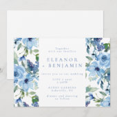 Invitation Elégant Boho bleu clair aquarelle Mariage floral (Devant / Derrière)