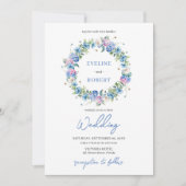 Invitation Elégant Boho bleu hydrangea couronne fleurie (Devant)