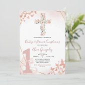 Invitation Élégant Boho Blush Baptême rose et premier anniver (Debout devant)