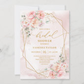 Invitation Elégant Boho Blush Gold Floral Fête des mariées In (Devant)