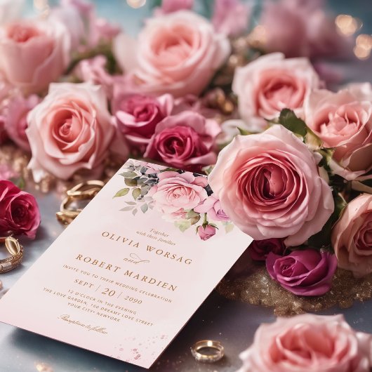 Invitation Elégant Boho Blush Rose Aquarelle Mariage Floral