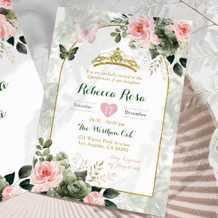 Invitation Elégant Boho Blush Rose Sage Green Quinceañera