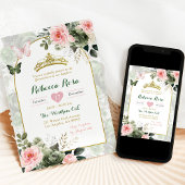 Invitation Elégant Boho Blush Rose Sage Green Quinceañera