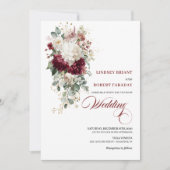 Invitation Elégant Boho Bourgogne Blanc Floral Mariage Invita (Devant)