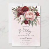Invitation Élégant Boho Bourgogne Blush Floral Mariage (Devant)