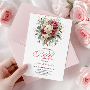 Invitation Élégant Boho Bourgogne Blush Or Floral Robe de Mar
