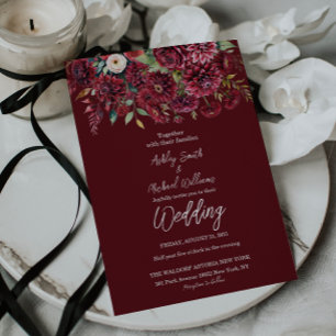 Invitation Elégant Boho Bourgogne Mariage Floral Formal