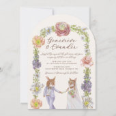 Invitation Elégant Boho Bunny Amour Aquarelle Mariage floral (Devant)