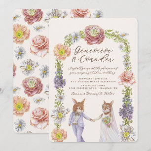 Invitation Elégant Boho Bunny Rabbit Amour Aquarelle Mariage