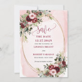Invitation Elegant Boho Burgundy Blush Gold Floral Save Date (Devant)