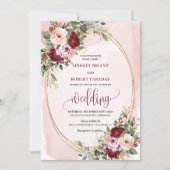 Invitation Elegant Boho Burgundy Blush Gold Floral Wedding  (Devant)