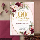 Invitation Elegant Boho Burgundy Blush Roses 60th Birthday