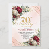 Invitation Elegant Boho Burgundy Floral 70th Birthday Invite (Devant)