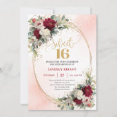 Invitation Elegant Boho Burgundy Gold Floral 16th Birthday (Devant)