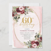 Invitation Elegant Boho Burgundy Gold Floral 60th Birthday (Devant)