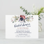 Invitation Elégant Boho Burgundy Navy Fête des mariées floral (Debout devant)