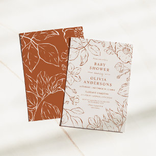 Invitation Elégant Boho Burnt Orange Baby shower Botanique