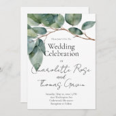 Invitation Elégant boho chic aquarelle verdure botanique (Devant / Derrière)