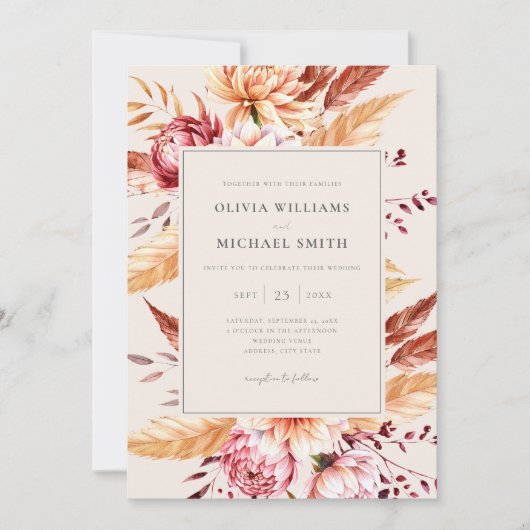 Invitation Elégant Boho Chic Floral Mariage (Devant)