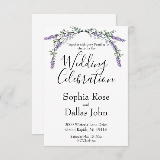 Invitation Élégant boho chic Lavande et Eucalyptus (Devant / Derrière)