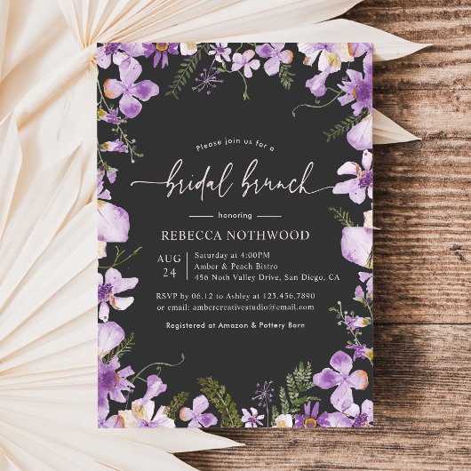 Invitation Elégant Boho Chic Purple Bridal Brunch Douche