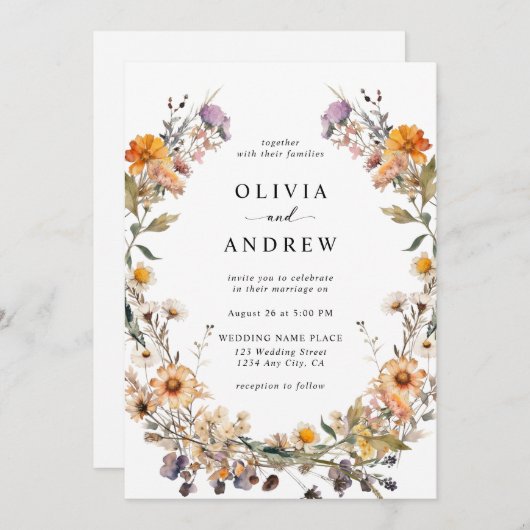 Invitation Elegant Boho Country Fleur sauvage Mariage botaniq (Devant / Derrière)