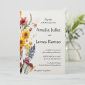 Invitation Elégant Boho Country Fleurs sauvages Mariage (Debout devant)