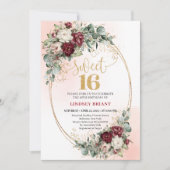 Invitation Elegant Boho Deep Red Peonies Sweet Sixteen Invite (Devant)