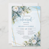 Invitation Élégant Boho Dusty Blue Eucalyptus Gold Rehearal (Devant)