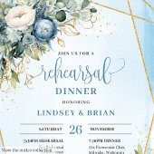 Invitation Élégant Boho Dusty Blue Eucalyptus Gold Rehearal