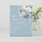 Invitation Elégant Boho Dusty Blue Floral Mariage élégant (Debout devant)