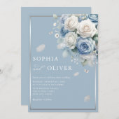 Invitation Elégant Boho Dusty Blue Floral Mariage élégant (Devant / Derrière)