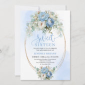 Invitation Elegant Boho Dusty Blue Peonies Sweet Sixteen (Devant)