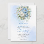 Invitation Elegant Boho Dusty Blue White Peony Gold Wedding (Devant)