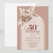 Invitation Elegant Boho Dusty Pink Pampas Floral 50 Birthday (Devant / Derrière)