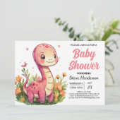 Invitation Elegant Boho Editable Dinosaur Girl Baby shower (Debout devant)