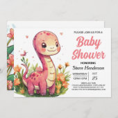 Invitation Elegant Boho Editable Dinosaur Girl Baby shower (Devant / Derrière)